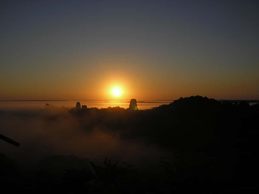 From Flores: Tikal Ruins Sunrise Guided Tour - Walking through temples, pyramids, and palaces
